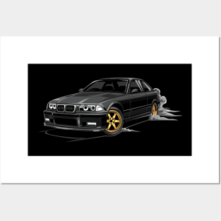 M3 E36 Car Illustration Black Posters and Art